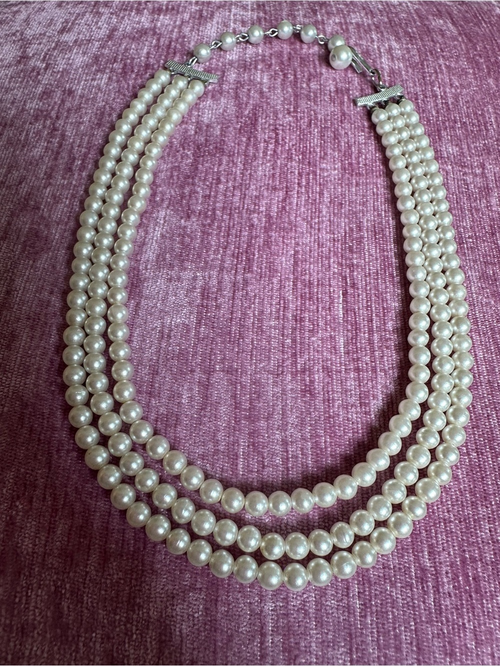 Vintage Pearl 3 Strand Choker Necklace Layered White Bridal Coquette Jewelery